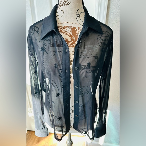 Topshop Women’s Black Sheer Blouse - Picture 2 of 11